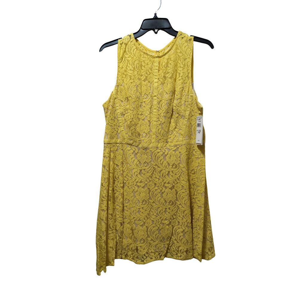 Donna Ricco DR Collection Fit-And-Flare Lace Dress 14P Yellow Sleeveless NWT